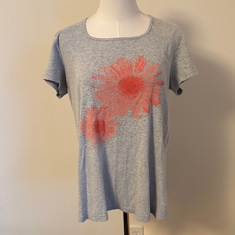 TOMORROWS MOTHER Heather Gray Tee with Coral Floral Design